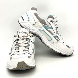 Vionic Womens Walker Shoes 9.5 White Teal Podiatrist Designed Removable Insoles
